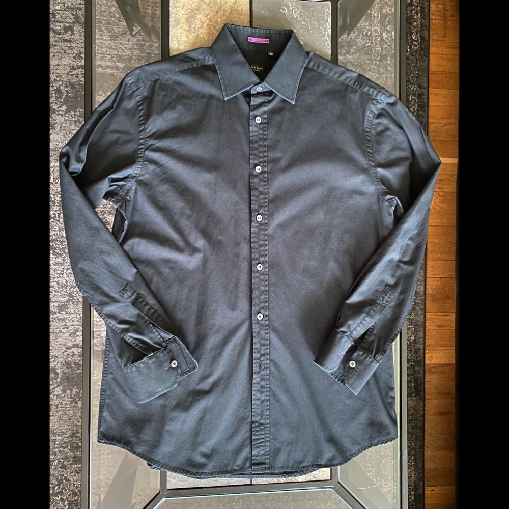 Paul Smith Shirt Black Cotton Medium 15.5 Made in Italy